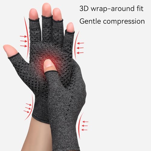 2 Pairs Bamboo Compression Gloves - Bamboo Arthritis Gloves for Men Women - Compression Glove for Arthritis Gray-2 Pairs Medium