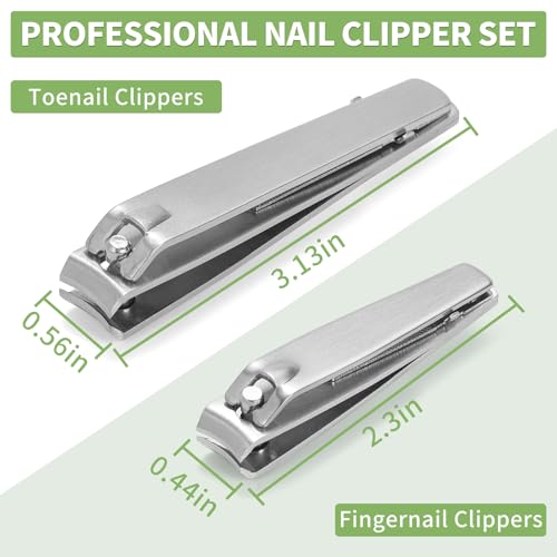 Mia Klein Premium Nail Clippers Set | Stainless Steel with Built-in File | 3.1" Toenail & 2.2" Fingernail Clippers for Men & Women | Curved Blades for Precision Cutting & Easy Grip (Silver)