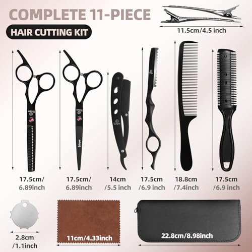 6.5 inch Hair Cutting Scissors Set with Razor Black