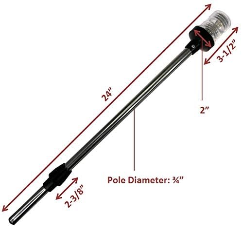 Pactrade Marine 12V Marine Boat Yacht Pontoon Navigation Anchor Light 360 Degrees All Around Nature White LED Splashproof Black Housing USCG Certified Approved (Plug-in Base (H=25")) Plug-In Base (H=25")
