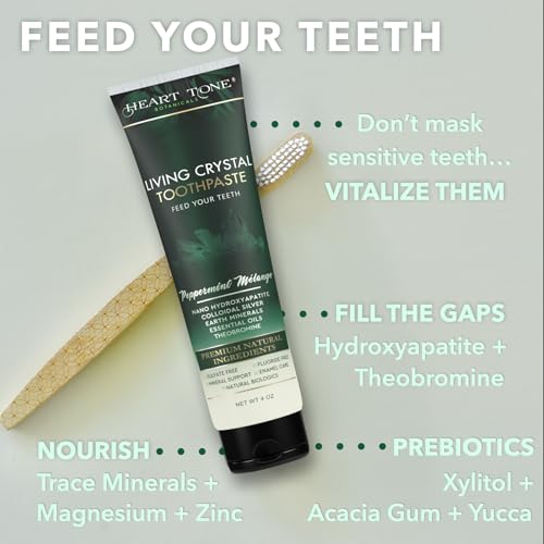 Theobromine & Hydroxyapatite Toothpaste | Living Crystal | Fluoride Free | Colloidal Silver, Bentonite Clay, L-Arginine | Low Abrasion Tested | Mint