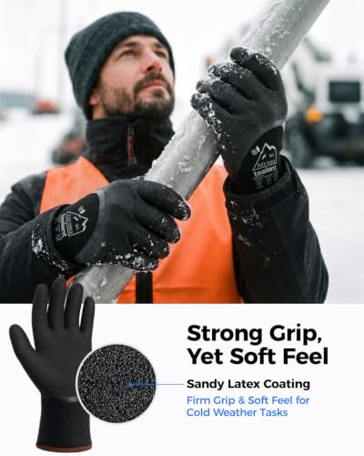 toolant Winter Work Gloves for Men & Women, 3/4 Waterproof Freezer Gloves with Thermal Insulated, Durable, Strong Grip 2 Pair Medium Black