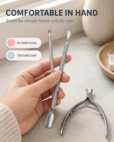Cuticle Trimmer and Pusher Set - Stainless Steel Cuticle Nippers Silver