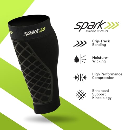 Spark Brownmed Kinetic Calf - Compression Calf Sleeve with Embedded Kinesiology Tape - Calf Brace for Running, Shin Splints & Cycling - Leg Compression Sleeve for Men & Women - Medium