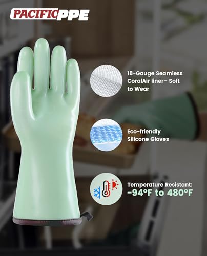 PACIFIC PPE Waterproof Silicone Oven Gloves, Heat Resistant, Food Grade X-Large