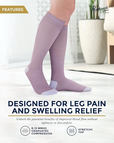 Pembrook® Bamboo Viscose Light Compression Socks - 3 Pairs | 8-15 mmhg Compression Socks | Knee High Comfort Support Socks Medium Light Green/Light Blue/Rose
