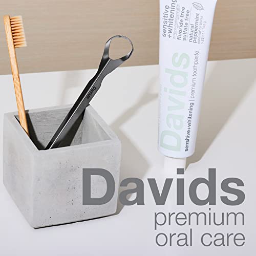 Davids Nano Hydroxi Toothpaste and Tongue Scraper Bundle, Remineralize Enamel, Sensitive Relief & Teeth Whitening - Antiplaque, Fluoride Free, SLS Free, Peppermint, 4oz, Made in USA