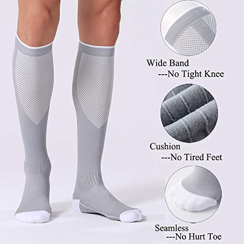 FITRELL 3 Pairs Compression Socks for Women and Men 20-30mmHg-Circulation Support Socks Large-X-Large Black+white+grey