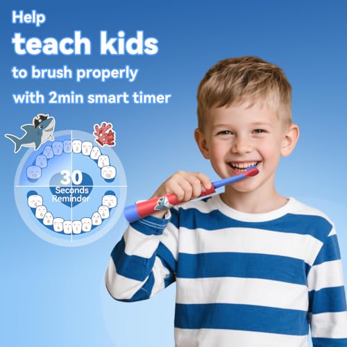 JTF Kids Electric Toothbrush with 10 Soft Brush Heads, Fun DIY Stickers, 5 Gentle Modes and Smart Timer, Safe & Effective for Sensitive Teeth, Children Sonic Toothbrush for Home & School, Ages 3+