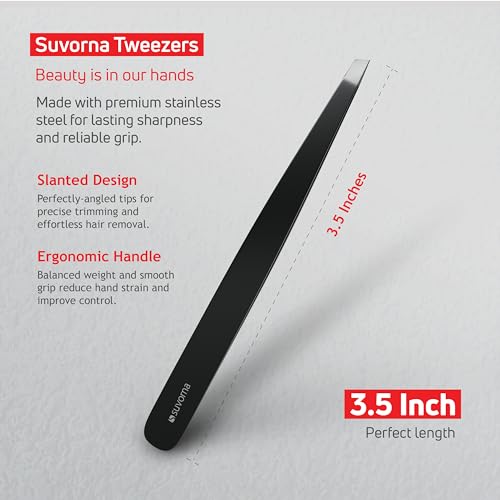 Suvorna Premium Beard & Mustache Set with Beard scissors for men, Straight Razor with blades- Facial Hair/Nose/Eyebrow Scissors - Slant Tweezers (6 Pcs Black) 4.5" Beard & Mustache Scissors