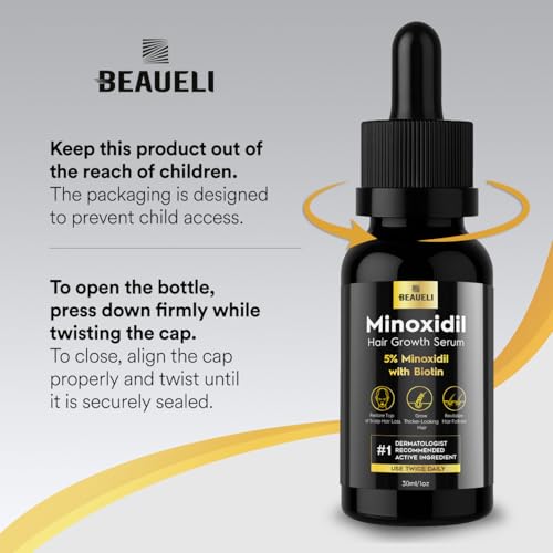 Beaueli 5% Minoxidil for Men and Women, Hair Growth, Beard Growth, Hair Regrowth, Unscented Drop, 3 Fl Oz, 3 Bottles 1 Fl Oz (Pack of 1) 30ml - 3 bottles