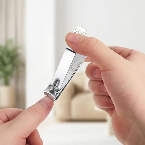 2Pcs Stainless Steel Nail Clippers, 2 Size Heavy Duty Ultra Sharp Straight Nail Clipper Travel Nails Cutters with Anti-Slip Grip for Thick Ingrown Nails, Silver