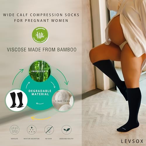 LEVSOX Wide Calf Compression Socks for Women&Men Plus Size 15-20mmHg Knee High Large Support Stockings for Circulation 3 Pair-black 3X-Large