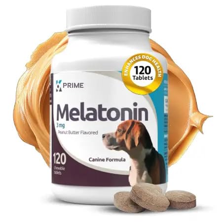 Prime Melatonin for Dogs - Composure Calming Chews - Sleep Aid Tablets - Reduce Stress - 3 mg 120 Peanut Butter Flavored Tablets