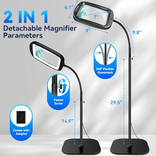 30X 10X Extra Large Floor Magnifying Glass with Light and Stand Black