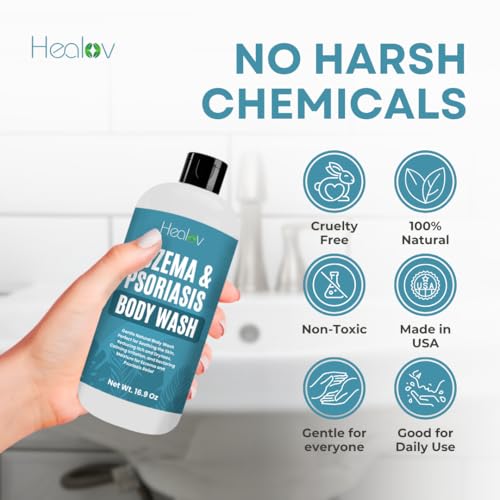 Eczema Body Wash – All Natural Eczema Soap, Dermatitis, Psoriasis Treatment for Dry Itchy Sensitive Skin Relief – Gentle Detoxifying, Healing, Anti-Itch, Oatmeal Goat Milk Bath Wash for Kids, & Adults