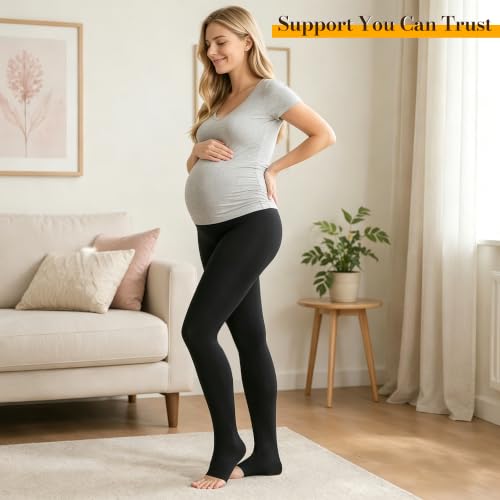 20-30 mmHg Medical Compression Tights, Open Toe Support Pantyhose XX-Large Black