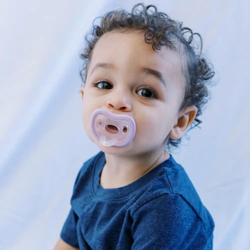 Baby Calm and Clean Pacifier Toothbrush, Blue, Pink, Purple, and Yellow, for 3 Months to 3 Years, with Orthodontic Nipple and Soft Bristles, BPA-Free (Blue)