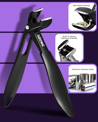 2025 Upgrade Angled Head Nail Clippers for Men, SZQHT Toenail Clippers for Seniors Thick Toenails, Large Toe nail Clippers with Catcher, Extra Wide Handle, Sharp Heavy Duty Stainless Steel Nail Cutter Black