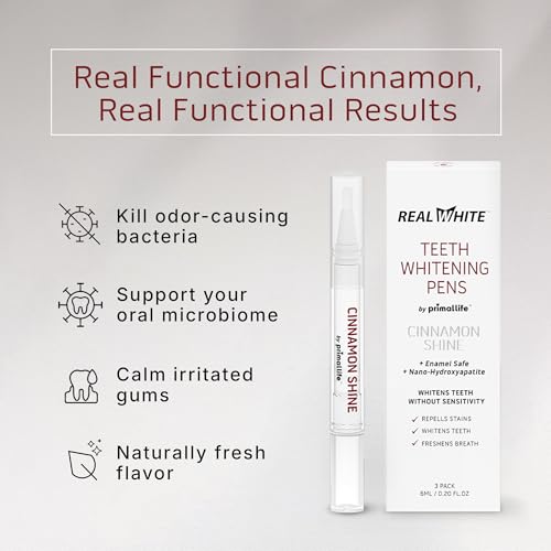 Primal Life Organics Real White Teeth Whitening Pens, All-Natural, Peroxide-Free, Sensitivity-Free, 3 Pack (Cinnamon)