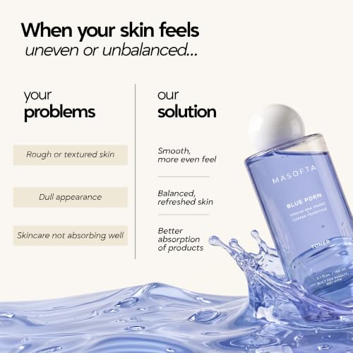 Masofta Blue PDRN Toner with Salmon DNA, Copper Peptide, Multi-Peptide Complex & Red Ginseng | Hydrating Glass-Skin Toner with Centella Extract for Plump, Firm, Dewy-Looking Skin | 5.1 fl oz