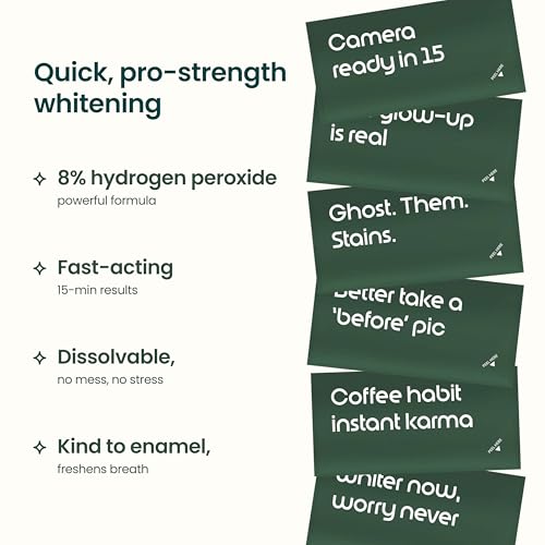 quip Rapid Dissolvable Teeth Whitening Strips, 20 Treatments, 8% Hydrogen Peroxide, Fast-Acting 15-Min Results, Mint with Coconut Oil, 40 Strips