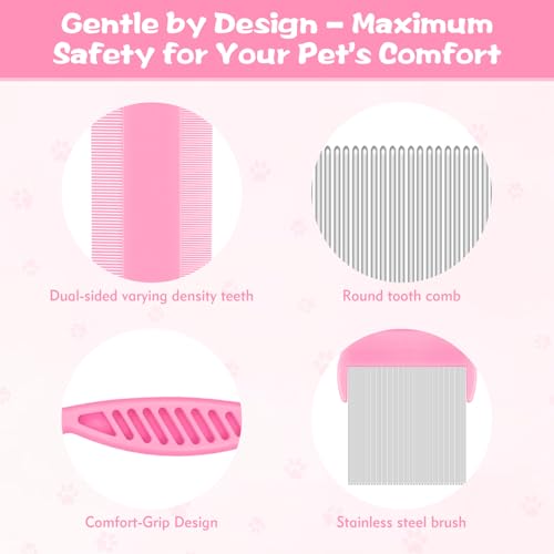 Kerros Flea Combs for Dogs and Cats, Stainless Steel Pet Grooming, 6 Pack