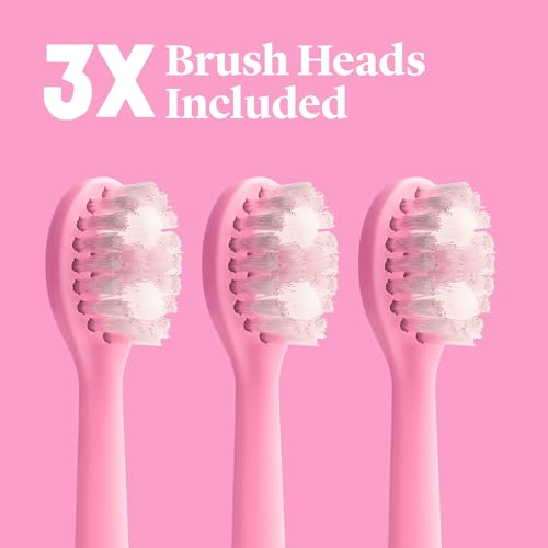 Made by Dentists PRO‑X Replacement Brush Heads for Adults – Compatible with PRO‑X Sonic Toothbrush (3 Pack) – Dentist‑Designed, Deep Plaque Removal, Soft Bristles, Travel‑Ready, Pink