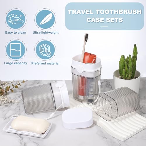 uxcell Travel Toothbrush Case Set, Leakproof Soap Holder with Lid and Portable Travel Toothbrush Holder for Bathroom, Gym, Business Trip, Camping (White) White