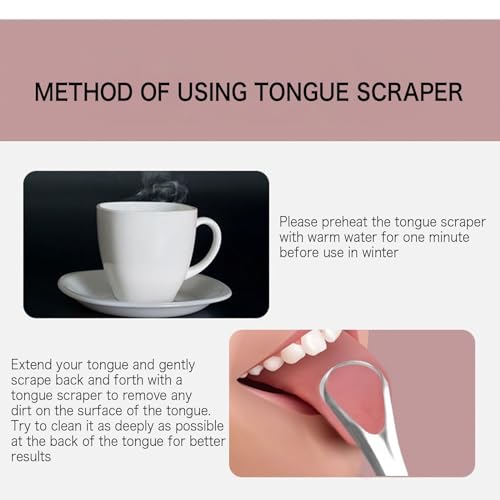 Tongue Cleaner with 2 Mini Hooks Medical Grade Stainless Steel Tongue Brush for Adults and Kids Reduce Bad Breath Tongue Scraper (2 Pack)