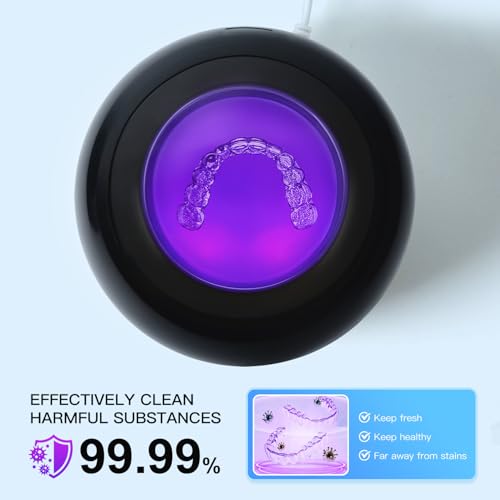 Dental Ultrasonic Retainer Cleaner Machine: 45kHz Dental Cleaning Pod for Denture, Aligner, Mouth Guard, Night Guard, Braces & Jewelry, UV Denture Cleaner with Digital Timer & Dual Mode 250ML Black