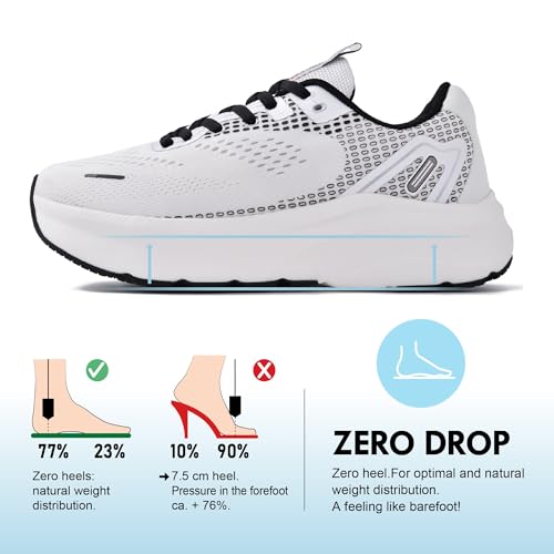 JACKSHIBO Wide Toe Box Shoes Women Orthopedic Plantar Fasciitis Sneakers 9.5 Wide Wide Sneaker White
