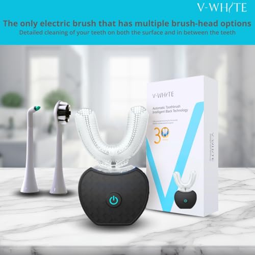 V-WHITE Ultrasonic U Shaped Auto Brush for Adults - Automatic Toothbrush Black 1 Count (Pack of 1)