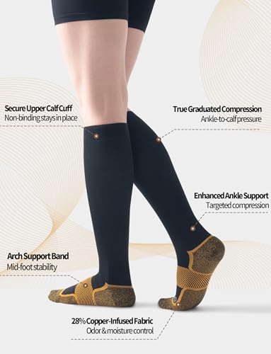 Easy On Medical Copper Compression Socks 20-30 mmHg for Women & Men (2 Pairs) - Knee High Graduated Compression for Circulation, Swelling, Odor Control, Athletic, Travel, Flying Medium 2 Pairs - Black