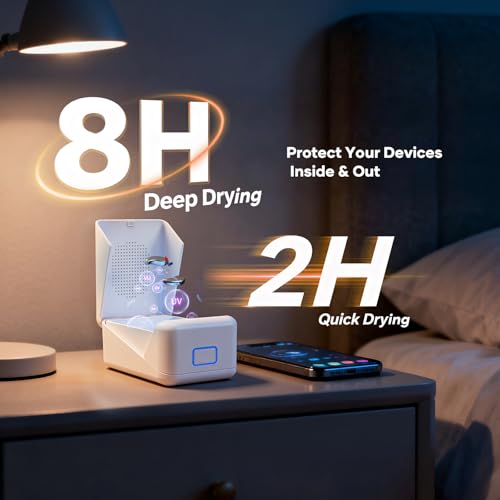 Vivtone DC03 Hearing Aid Dryer – 104°F Constant Heat Dehumidifier with UV LED, 2 / 8 Hour Auto Dry Modes – Portable Dry Box for Hearing Aids, AirPods & in Ear Devices White