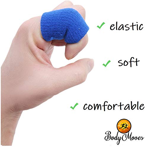 BodyMoves Finger Hot and Cold Ice Pack Plus Adult Finger Brace Splint Sleeve Thumb Support Protector Cushion Pressure Safe Elastic Breathable Stabilizers (Aqua Blue)