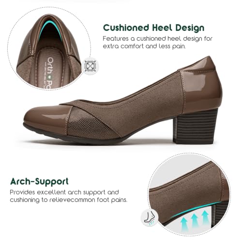 Orthopedic Dress Shoes for Women Low Heel Slip On Women's Pumps Comfortable Office Work Shoes 9 Brown