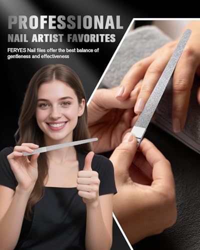 FERYES Stainless Steel Double Side Nail File with Anti-Slip Handle for Salon Home and Travel, Metal Manicure File for Women and Men, 4.8-Inch Filing Surface