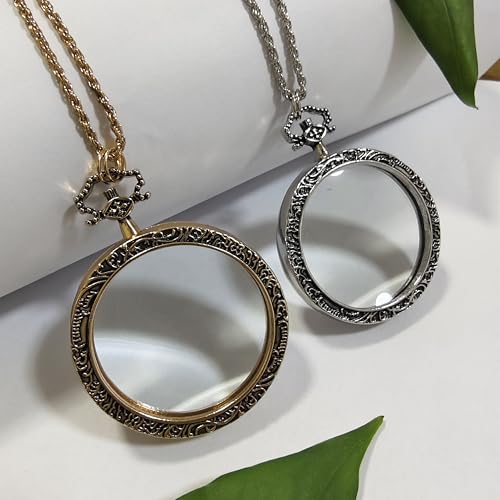 YYHSND 10X Magnifying Glass Necklace Magnifier Necklace Pendant Optical Magnifier with Chain Necklace for Library, Reading, Zooming and Jewelry