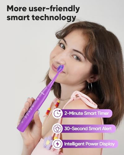 MySmile DY156 Electric Toothbrush for Adults with 3 Brush Heads and Replacement Heads, 3 Packs (Purple)