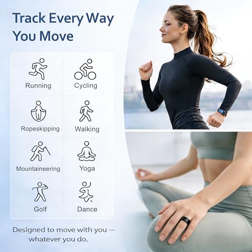 Smart Ring Health & Fitness Tracker for Men & Women, Heart Rate, SPO₂, Sleep & Activity Monitoring, IP68 Waterproof, Long Battery Life, Family Care Mode, No Subscription Fee (Black, 9) Black