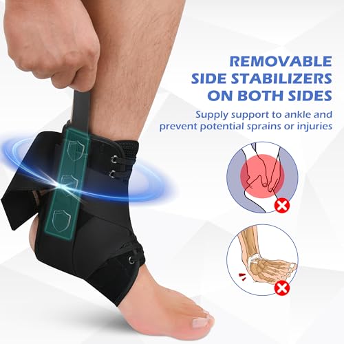 Quick Lace Up Ankle Brace for Women men, Ankle Brace with Dual Removable Side Splints, Ankle Support for Volleyball Basketball Running Soccer, Ankle stabilizer for Sprain, Tendinitis, Arthritis, M (12"-13") Medium Black