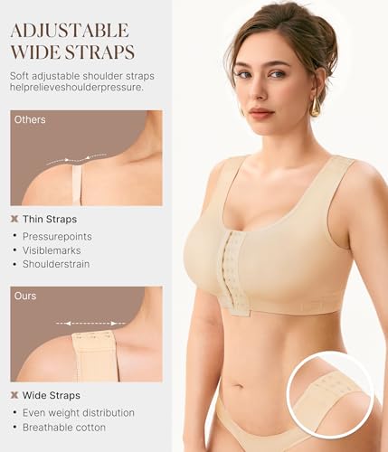 BRABIC Women Front Closure Post Surgery Compression Bras for Mastectomy Medium Beige