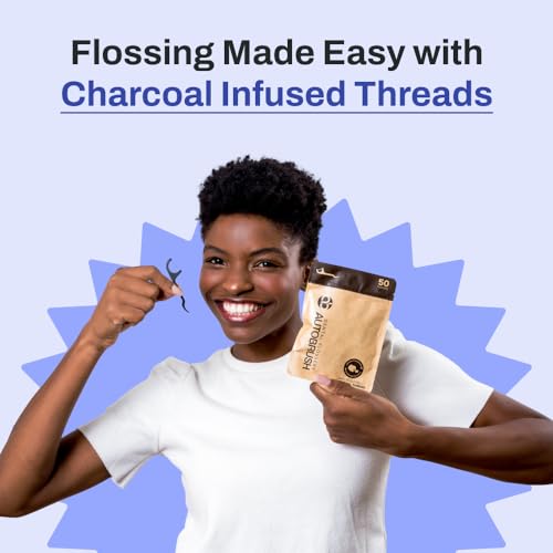 Autobrush Charcoal- Mint Dental Flossers for Adults- Floss Picks, for Complete Cleansing and Plaque Removal, Easy-to-Use Design (2-Pack)