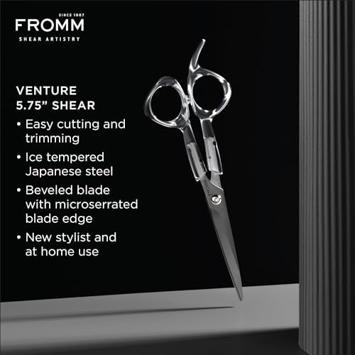 Fromm Professional Venture 5.75" Easy Hair Cutting & Trimming Shears in Clear & Matte Silver Japanese Steel Scissors with Beveled Blade Microserrated Edge for New Salon Stylist & DIY Home Use 5.75” shear