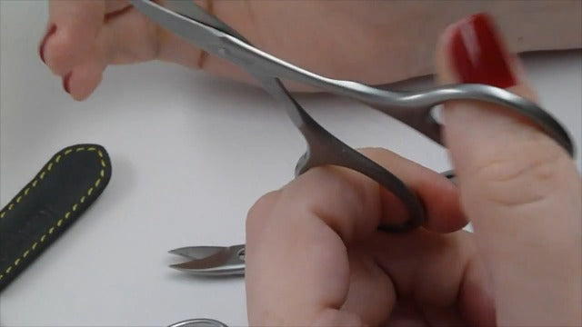 GERMANIKURE Nail & Cuticle Scissors, Self-Sharpening Steel, Leather Case Leather Sleeve
