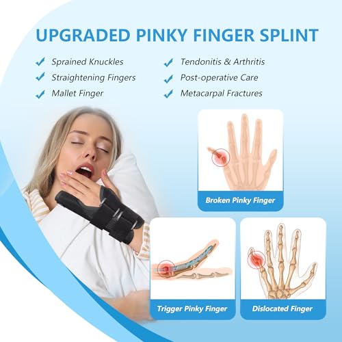 Pinky Finger Splint, Finger Splint for Pinky, Broken Pinky Finger Brace, Little Finger Splint, Metacarpal Finger Splint Hand Brace for Trigger Finger, Arthritis, Pinky Splint Left Hand, M Medium