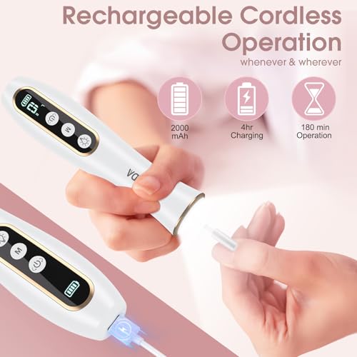 Hoxida Cordless Nail Drill 2000RPM,Electric Nail File with 360° LED Light White