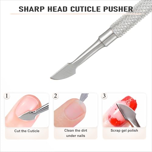 Cuticle Pusher Stainless Steel Professional Double Ended Nail Pusher for Manicure & Pedicure, Cuticle Remover Tool With Pouch