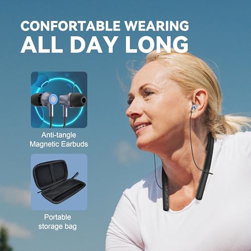 Neckband Hearing Aids for Seniors, Bluetooth Hearing Aid Black